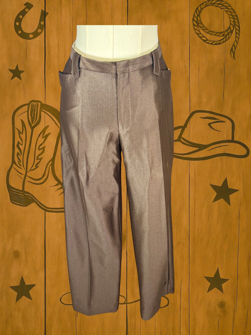 Vintage 90s Buffalo Country Cowboy Dress Pants Shiny Brown Pearl Snap Back 40X25